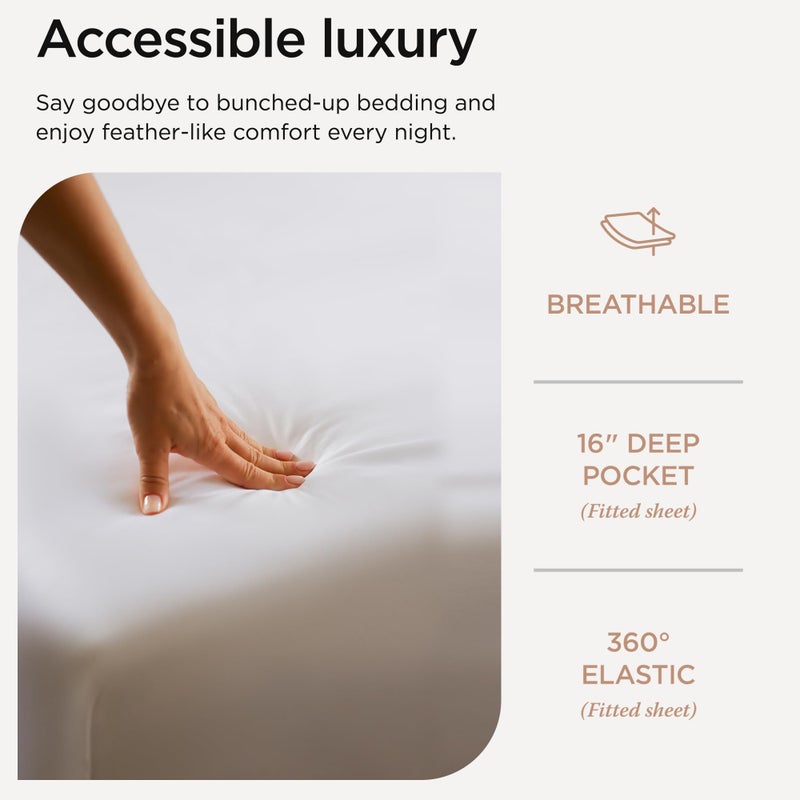 Threadmill Egyptian Cotton Queen Sheet Set | 100% Certified Egyptian Cotton Sheets for Queen Size Bed | Queen Bed Sheets Set with Snug Fit 16" Deep Pocket | Soft Cooling Sateen Bedding Set | White - Image 5